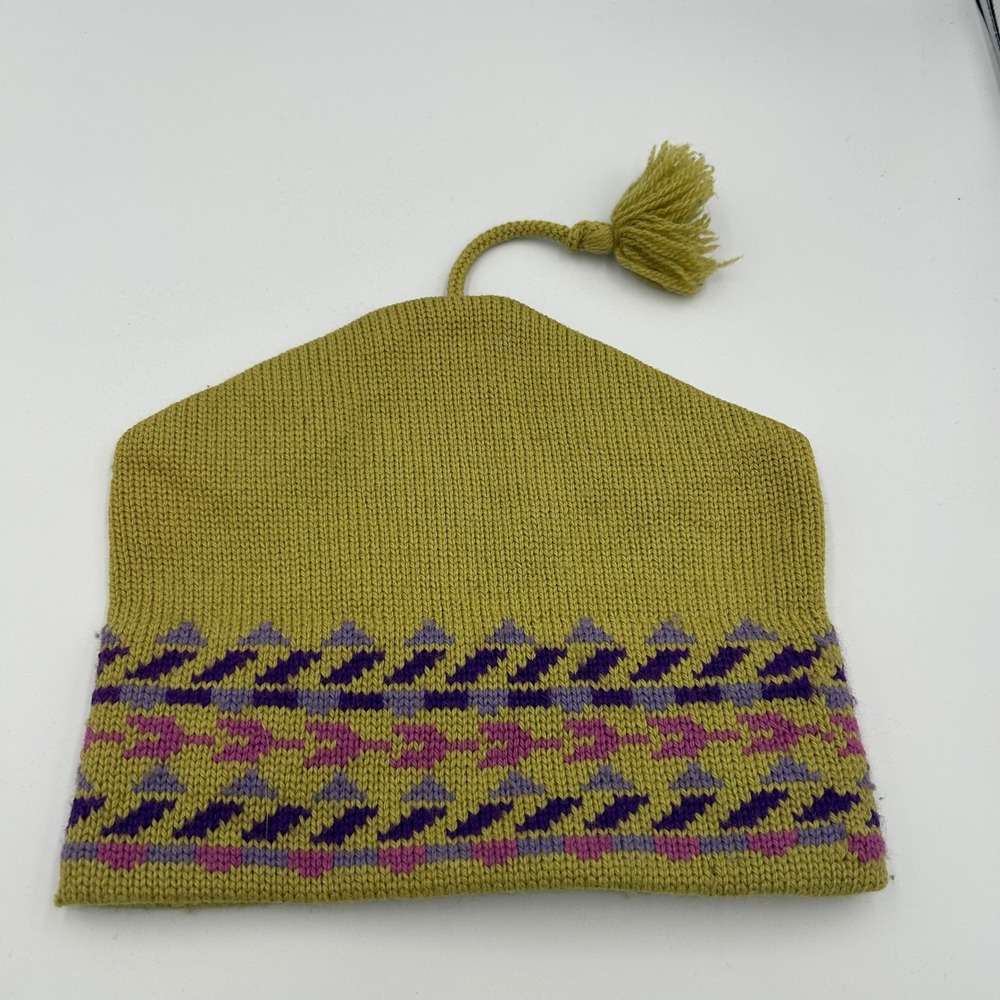 Capello Beanie Hat Unisex OS Olive Green Wool Fair Isle Tassel Made in Canada